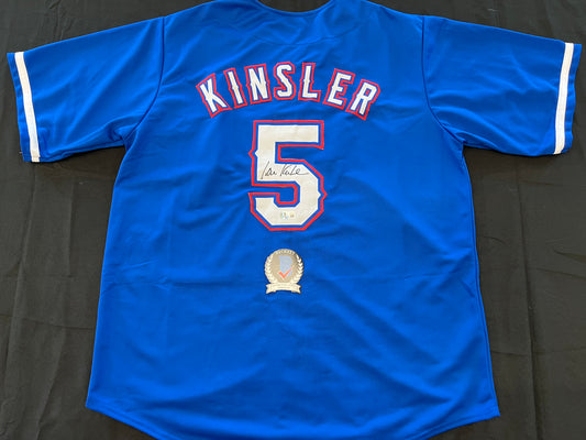 IAN KINSLER TEXAS RANGERS SIGNED BLUE JERSEY BAS COA