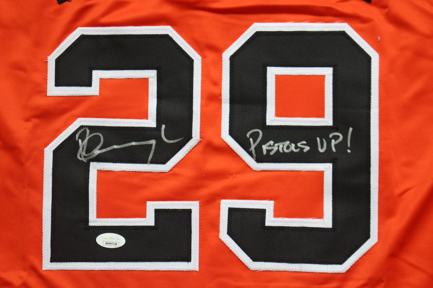 PETE INCAVIGLIA OSU ORANGE #29 "PISTOLS UP!" with STATS JSA