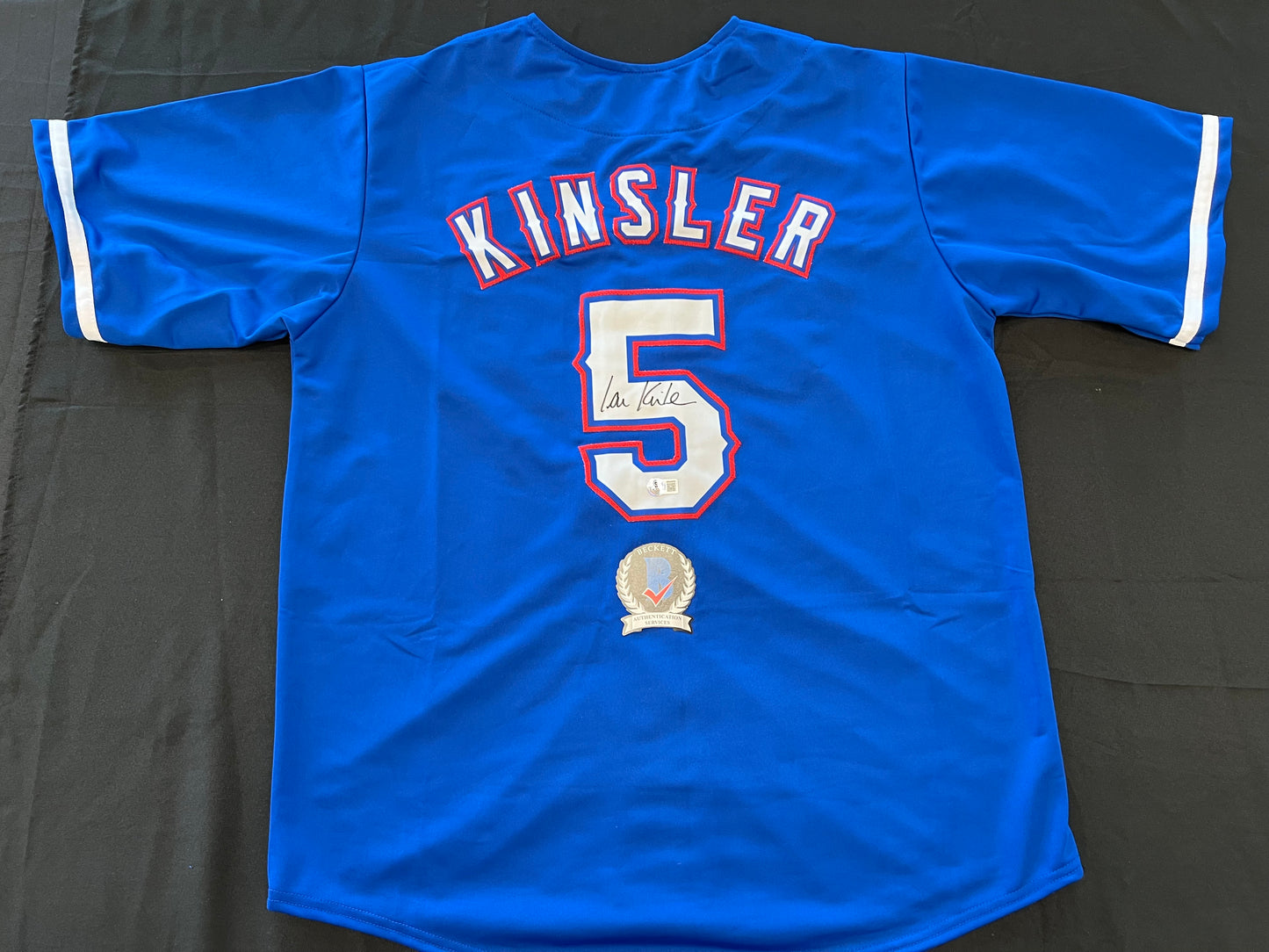 IAN KINSLER TEXAS RANGERS SIGNED BLUE JERSEY BAS COA