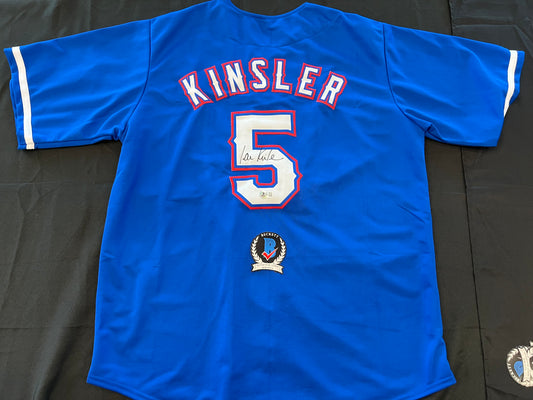 IAN KINSLER TEXAS RANGERS SIGNED BLUE JERSEY BAS COA