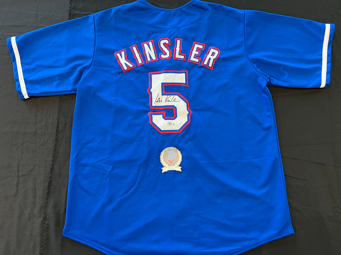 IAN KINSLER TEXAS RANGERS SIGNED BLUE JERSEY BAS COA