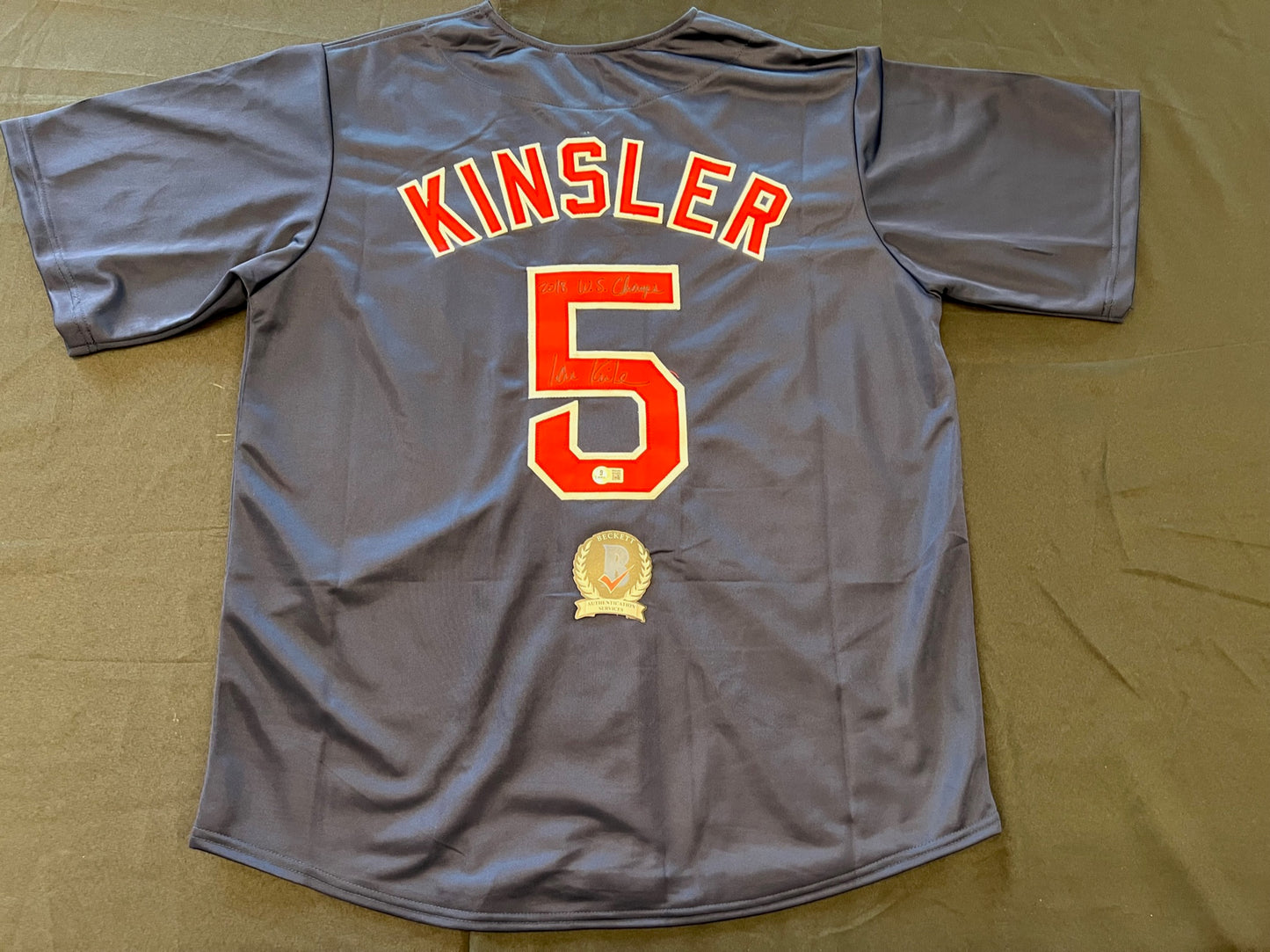 IAN KINSLER BOSTON RED SOX SIGNED JERSEY w/ 2018 WS Champs BAS COA