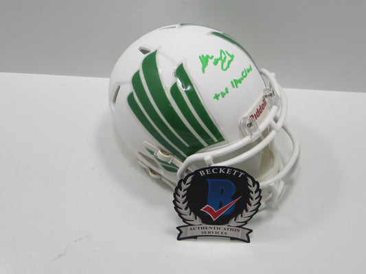 KEVIN VON ERICH SIGNED NORTH TEXAS MEAN GREEN SIGNED MINI HELMET w/INSC BAS