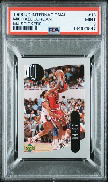 1998 Upper Deck International #16 Michael Jordan MJ Stickers PSA 9