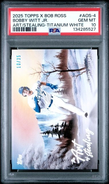 2025 Topps X Bob Ross Bobby Witt Jr. Art of Stealing Sterling White /35 PSA 10