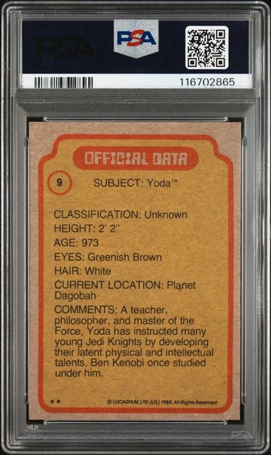 1980 Star Wars #9 Yoda Empire Strikes Back PSA 9