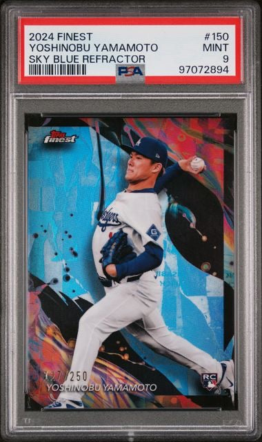 2024 Topps Finest #150 Yoshinobu Yamamoto Sky Blue Rookie Refractor /250 PSA 9