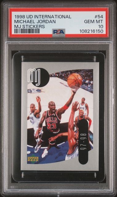 1998 Upper Deck International #54 Michael Jordan MJ Stickers PSA 10