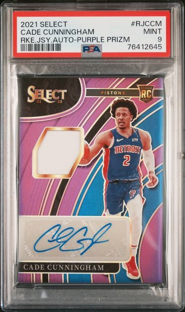 2021 Panini Select Cade Cunningham Purple Rookie Jersey Autograph /99 PSA 9