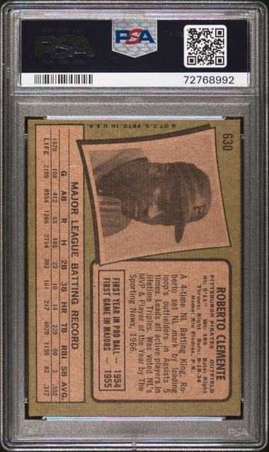 1971 Topps #630 Roberto Clemente PSA 4