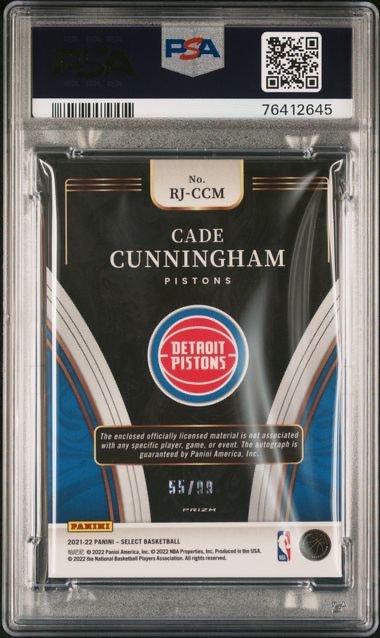 2021 Panini Select Cade Cunningham Purple Rookie Jersey Autograph /99 PSA 9