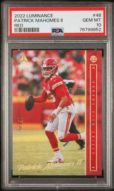 2022 Panini Luminance #46 Patrick Mahomes Red 15/25 (Jersey #) PSA 10