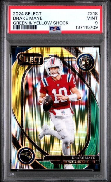 2024 Panini Select #218 Drake Maye Green & Yellow Shock PSA 9