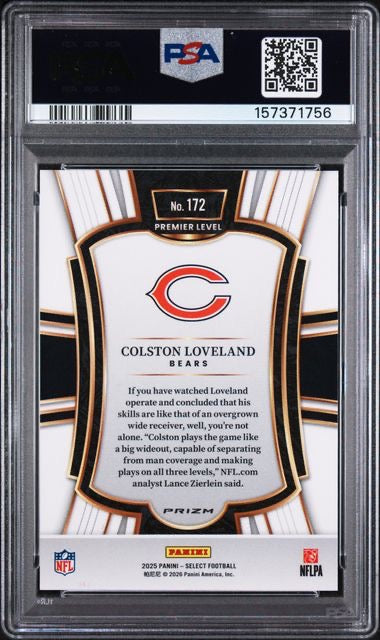 2025 Panini Select #172 Colston Loveland Zebra Shock PSA 9