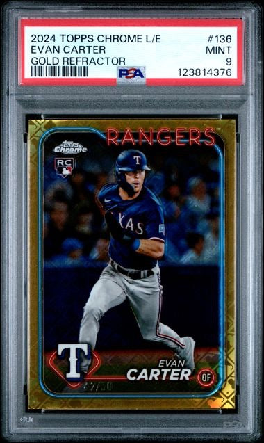 2024 Topps Chrome Logofractor #136 Evan Carter Rookie RC Gold Refractor /50