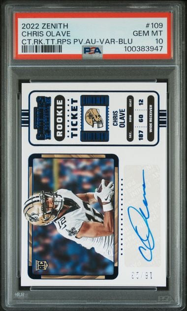2022 Zenith #109 Chris Olave Rookie Ticket Autograph /23 PSA 10