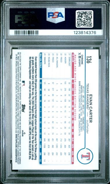 2024 Topps Chrome Logofractor #136 Evan Carter Rookie RC Gold Refractor /50