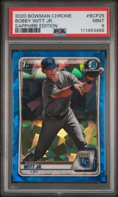 2020 Bowman Chrome Sapphire #BCP25 Bobby Witt Jr 1st Bowman PSA 9
