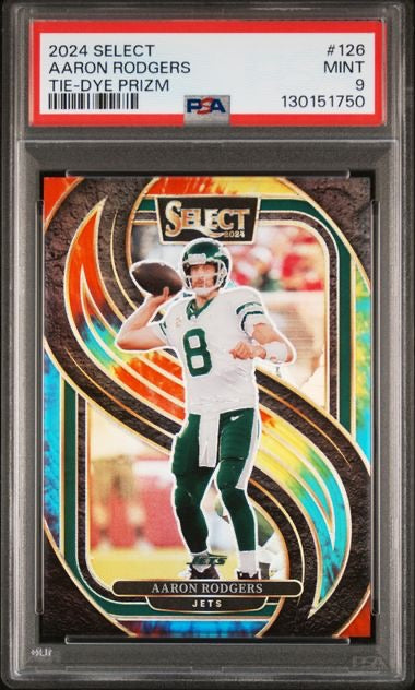 2024 Panini Select #126 Aaron Rodgers Tie-Dye Prizm /25 PSA 9