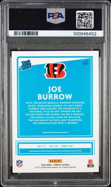 2020 Panini Donruss #301 Joe Burrow Canvas PSA 10