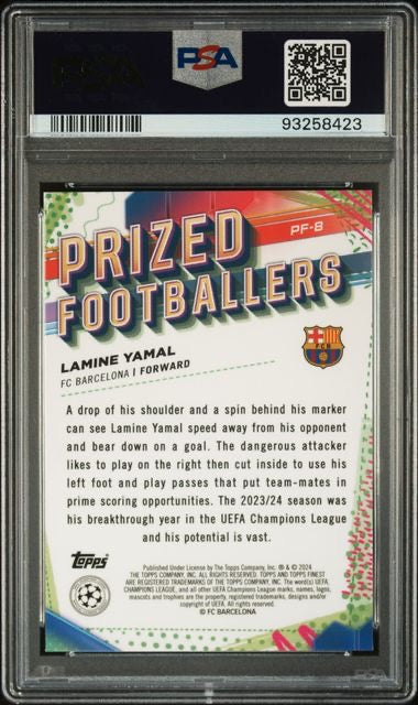 2023-24 Finest UCC #PF8 Lamine Yamal Prized Footballer Rookie RC PSA 9