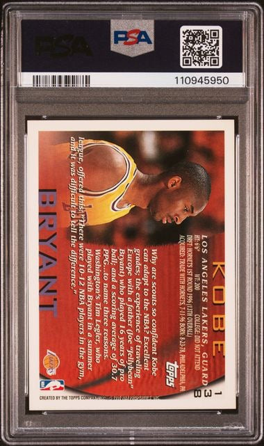 1996 Topps #138 Kobe Bryant Rookie RC PSA 8