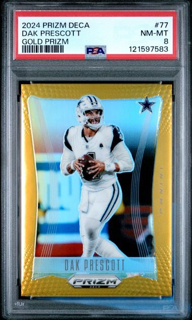 2024 Panini Prizm Deca #77 Dak Prescott Gold Prizm 04/10 PSA 8 (Jersey #)