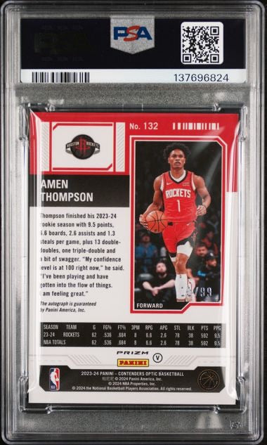2023 Contenders Optic #132 Amen Thompson Red Rookie Ticket Variation /99 PSA 9