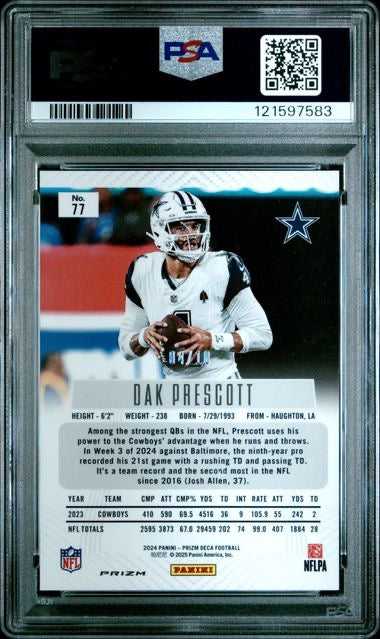 2024 Panini Prizm Deca #77 Dak Prescott Gold Prizm 04/10 PSA 8 (Jersey #)