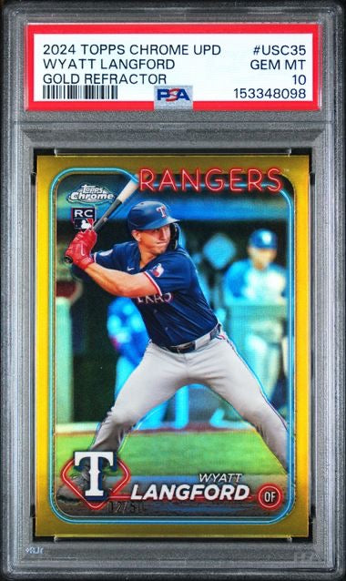 2024 Topps Chrome Update #USC35 Wyatt Langford Gold Refractor Rookie RC /50 PSA 10