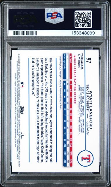 2024 Topps Chrome Gilded #97 Wyatt Langford Gold Raywave /25 Rookie RC PSA 10