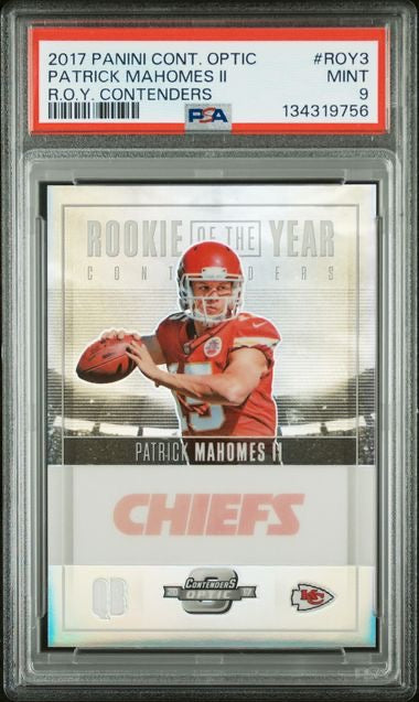 2017 Panini Contenders Optic #ROY3 Patrick Mahomes Rookie of The Year /99 PSA 9