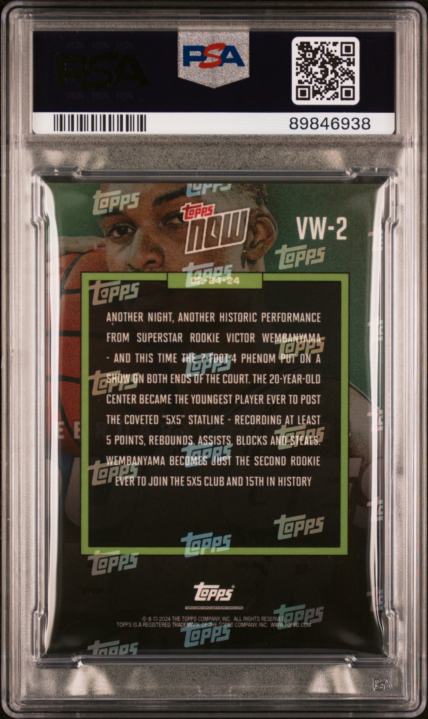 2023 Topps Now #VW2 Victor Wembanyama Rookie RC PSA 10