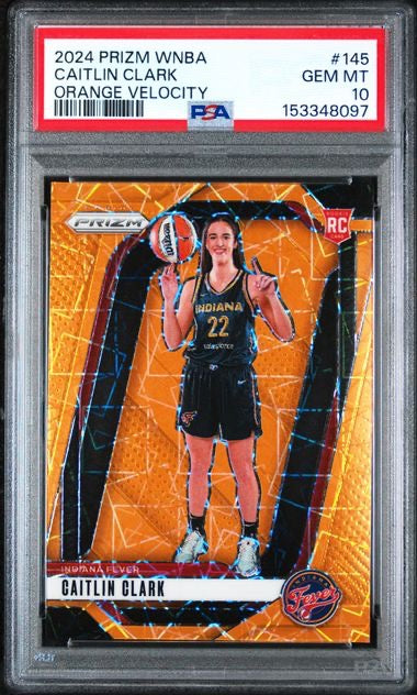 2024 Panini Prizm WNBA #145 Caitlin Clark Orange Velocity Rookie RC PSA 10