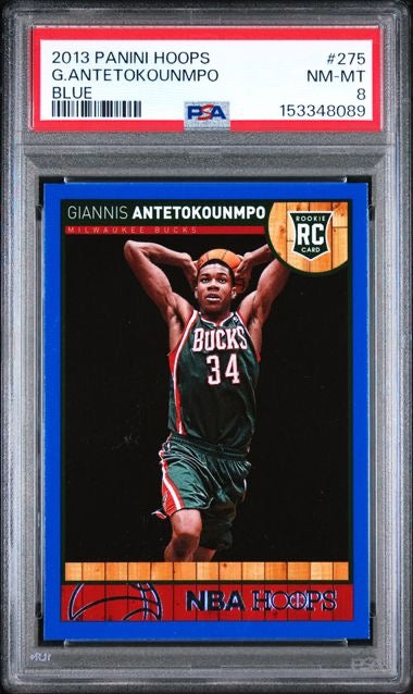 2013 Panini Hoops #275 Giannis Antetokounmpo Blue Rookie RC PSA 8