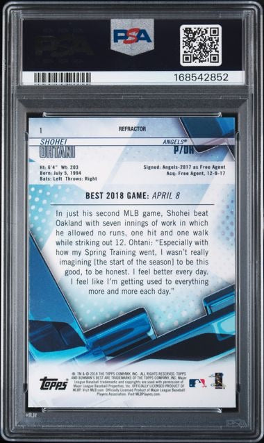 2018 Bowman's Best #1 Shohei Ohtani Refractor Rookie RC PSA 10