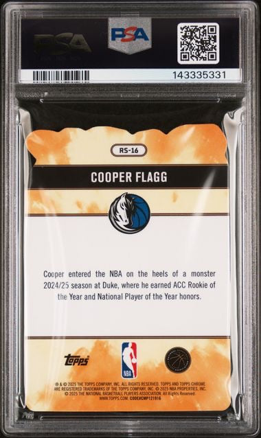 2025-26 Topps Chrome #RS-18 Cooper Flagg Rock Stars Case Hit Rookie RC PSA 10