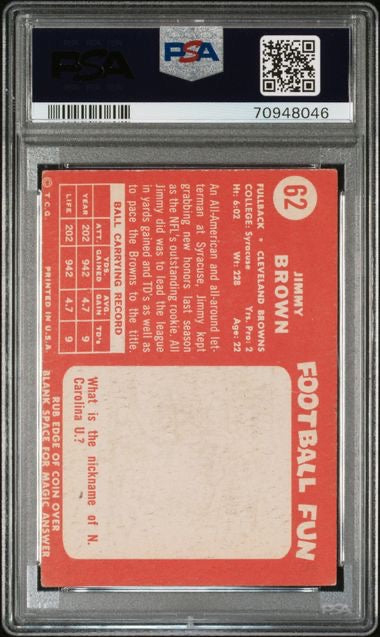 1958 Topps #62 Jim Brown Rookie RC PSA 3