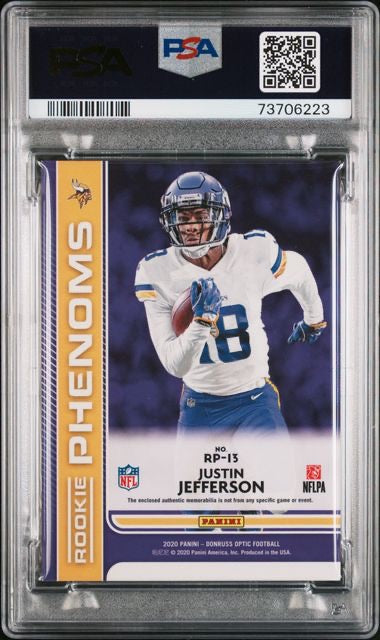 2020 Panini Optic #RP13 Justin Jefferson Blue Hyper Rookie Phenoms Memorabilia PSA 9