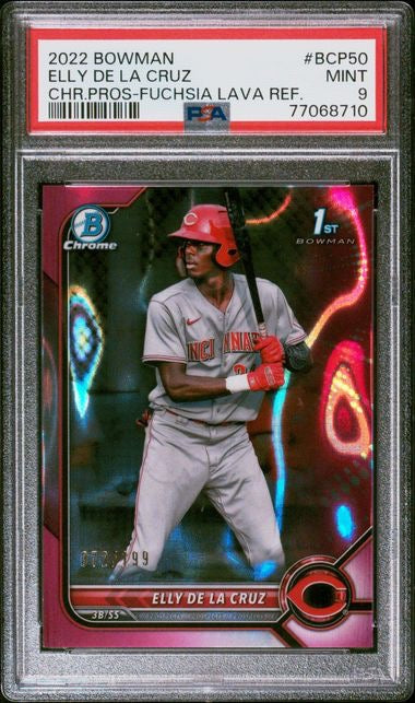 2022 Bowman Chrome #BCP50 Elly De La Cruz Fuchsia Lava Refractor /299 PSA 9