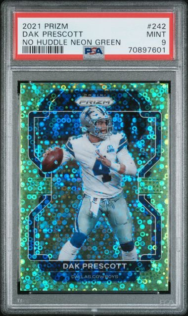 2021 Panini Prizm #242 Dak Prescott No Huddle Neon Green /5 PSA 9