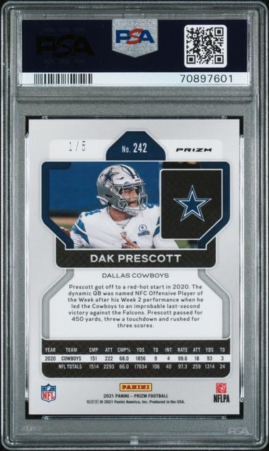 2021 Panini Prizm #242 Dak Prescott No Huddle Neon Green /5 PSA 9