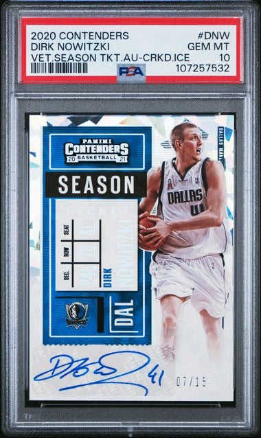 2020 Panini Contenders #DNW Dirk Nowitzki Craded Ice Vetern Season Ticket /15 PSA 10