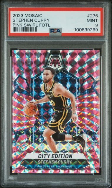 2023 Panini Mosaic #276 Stephen Curry Pink Swirl FOTL /18 PSA 9