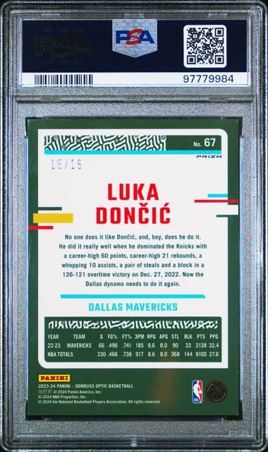 2023 Panini Optic #67 Luka Doncic Blue Glitter /15 PSA 9