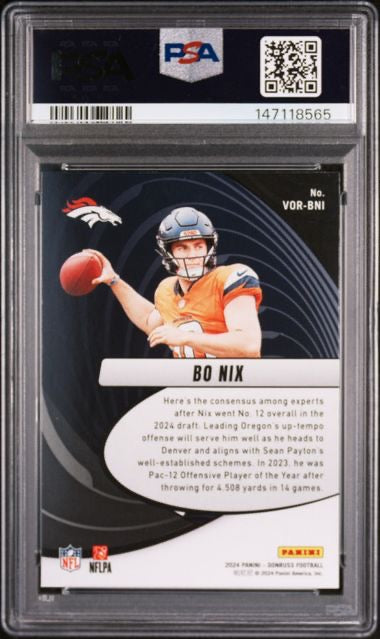 2024 Panini Donruss #VORBNI Bo Nix Vortex PSA 10