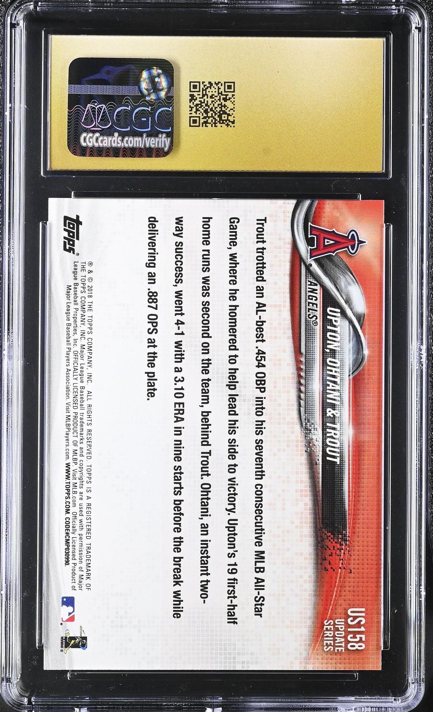 2018 Topps Update #US158 Next Stop, Stardom Ohtani Trout CGC Pristine 10