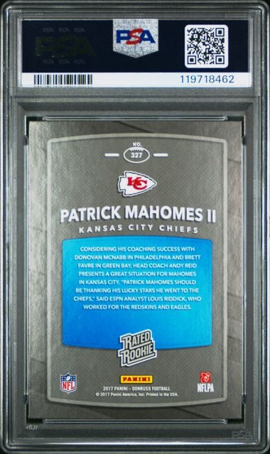 2017 Panini Donruss #327 Patrick Mahomes Rated Rookie RC PSA 9