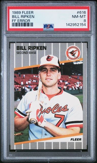 1989 Fleer #616 Bill Ripken FF Error PSA 8