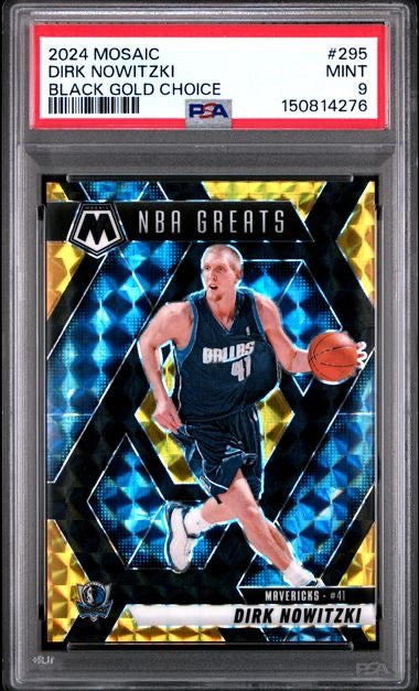 2024-25 Panini Mosaic #295 Dirk Nowitzki Black Gold Choice /8 PSA 9